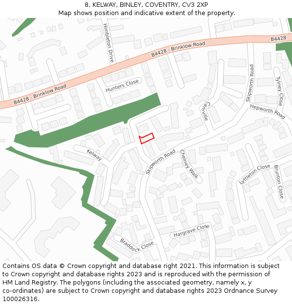 8, KELWAY, BINLEY, COVENTRY, CV3 2XP: Location map and indicative extent of plot