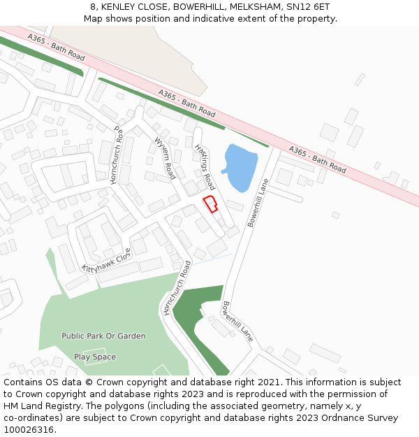 8, KENLEY CLOSE, BOWERHILL, MELKSHAM, SN12 6ET: Location map and indicative extent of plot