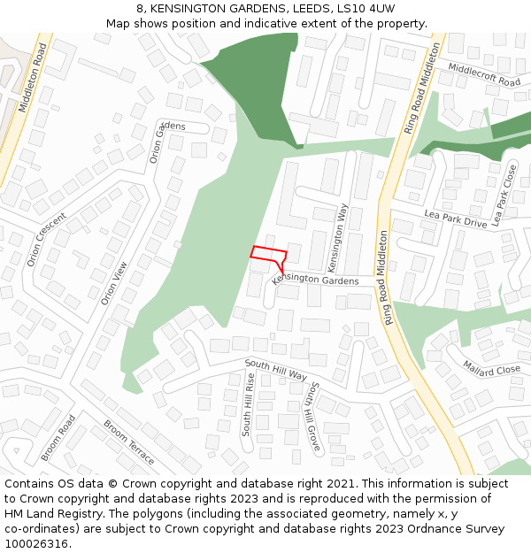 8, KENSINGTON GARDENS, LEEDS, LS10 4UW: Location map and indicative extent of plot