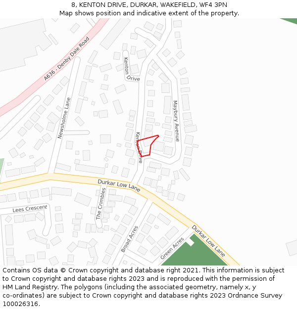 8, KENTON DRIVE, DURKAR, WAKEFIELD, WF4 3PN: Location map and indicative extent of plot