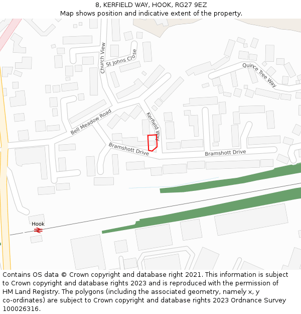 8, KERFIELD WAY, HOOK, RG27 9EZ: Location map and indicative extent of plot