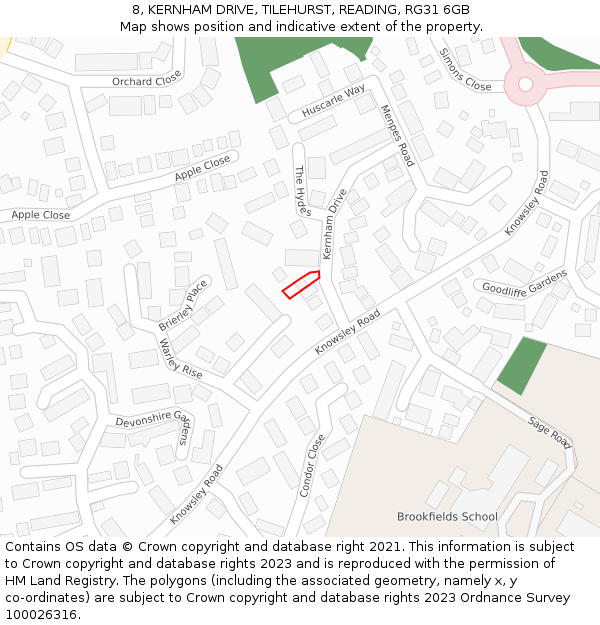 8, KERNHAM DRIVE, TILEHURST, READING, RG31 6GB: Location map and indicative extent of plot