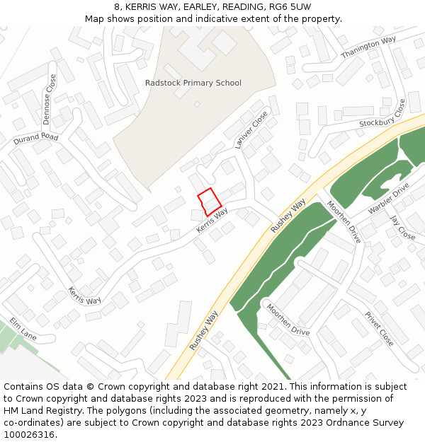 8, KERRIS WAY, EARLEY, READING, RG6 5UW: Location map and indicative extent of plot