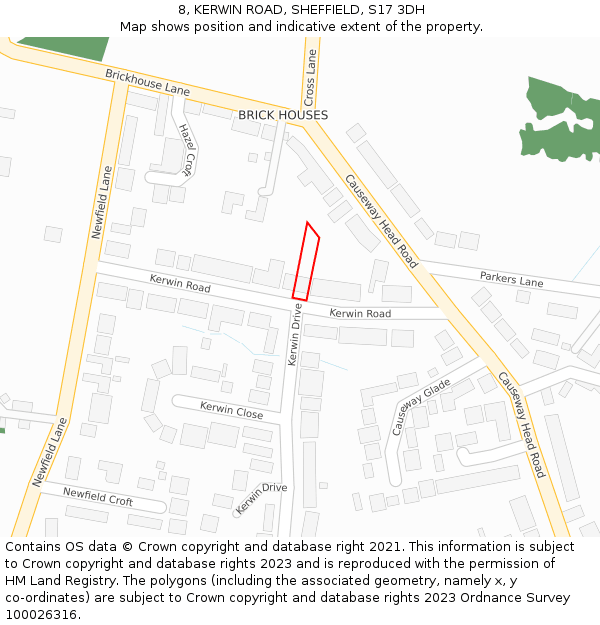 8, KERWIN ROAD, SHEFFIELD, S17 3DH: Location map and indicative extent of plot