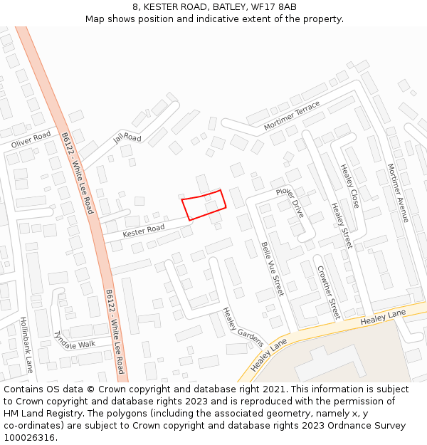 8, KESTER ROAD, BATLEY, WF17 8AB: Location map and indicative extent of plot