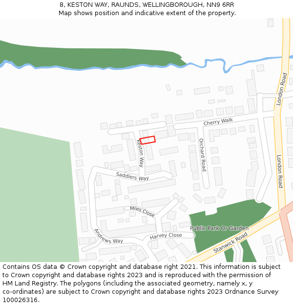 8, KESTON WAY, RAUNDS, WELLINGBOROUGH, NN9 6RR: Location map and indicative extent of plot