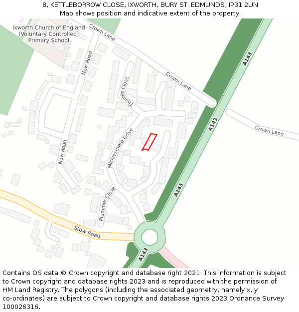 8, KETTLEBORROW CLOSE, IXWORTH, BURY ST EDMUNDS, IP31 2UN: Location map and indicative extent of plot