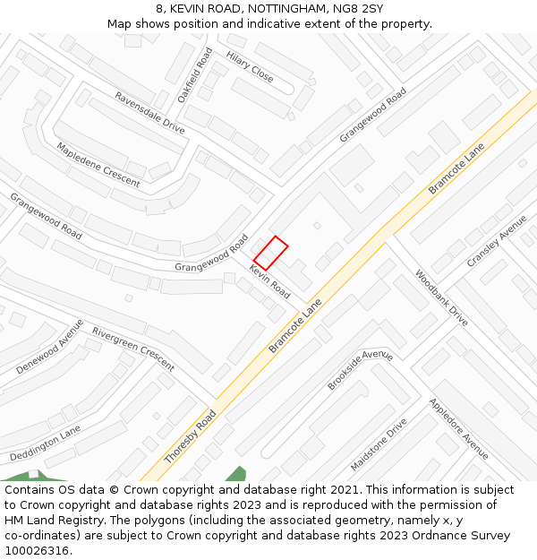 8, KEVIN ROAD, NOTTINGHAM, NG8 2SY: Location map and indicative extent of plot