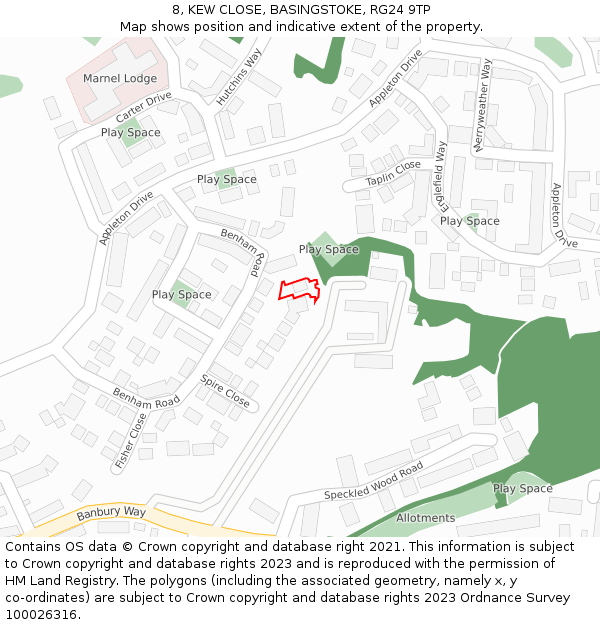 8, KEW CLOSE, BASINGSTOKE, RG24 9TP: Location map and indicative extent of plot