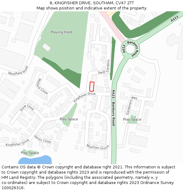 8, KINGFISHER DRIVE, SOUTHAM, CV47 2TT: Location map and indicative extent of plot