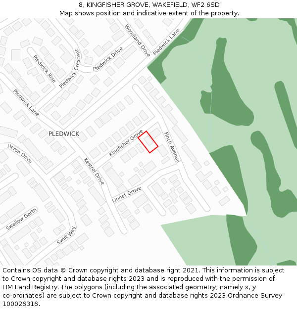 8, KINGFISHER GROVE, WAKEFIELD, WF2 6SD: Location map and indicative extent of plot