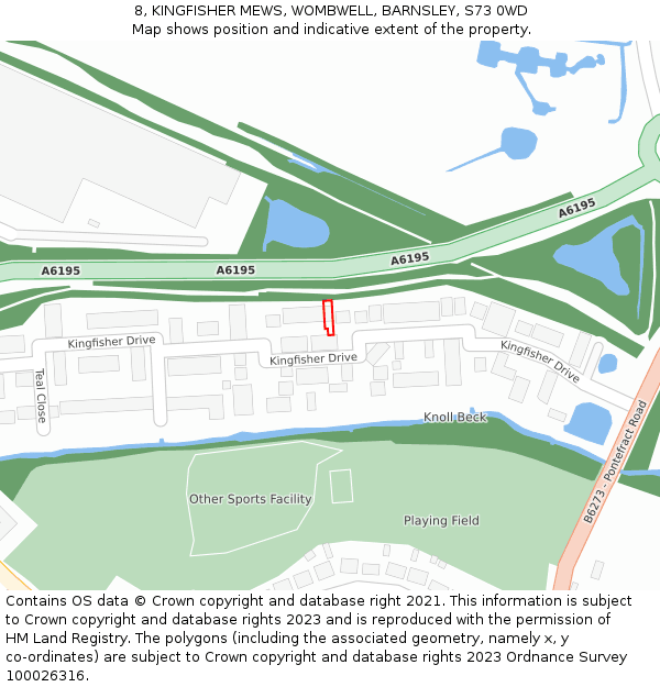 8, KINGFISHER MEWS, WOMBWELL, BARNSLEY, S73 0WD: Location map and indicative extent of plot