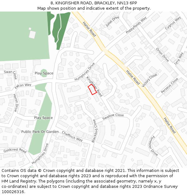 8, KINGFISHER ROAD, BRACKLEY, NN13 6PP: Location map and indicative extent of plot