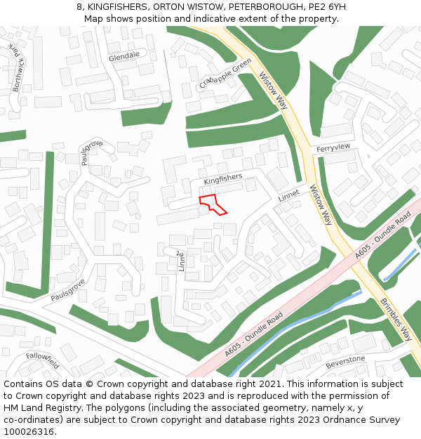 8, KINGFISHERS, ORTON WISTOW, PETERBOROUGH, PE2 6YH: Location map and indicative extent of plot