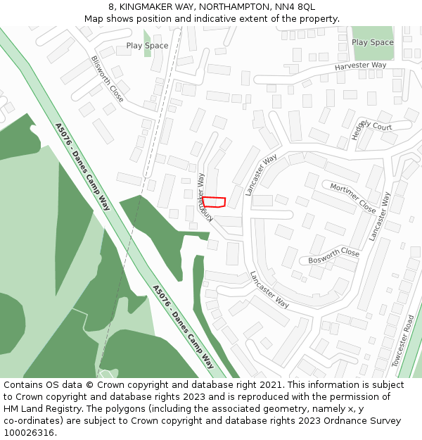 8, KINGMAKER WAY, NORTHAMPTON, NN4 8QL: Location map and indicative extent of plot