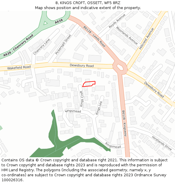 8, KINGS CROFT, OSSETT, WF5 8RZ: Location map and indicative extent of plot