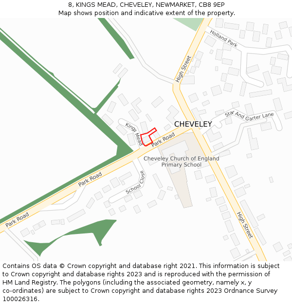 8, KINGS MEAD, CHEVELEY, NEWMARKET, CB8 9EP: Location map and indicative extent of plot