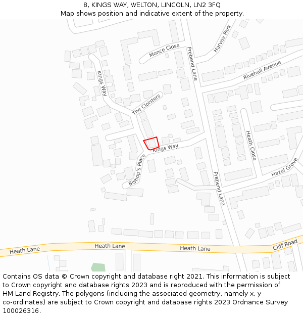 8, KINGS WAY, WELTON, LINCOLN, LN2 3FQ: Location map and indicative extent of plot