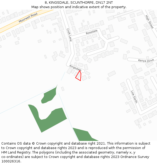 8, KINGSDALE, SCUNTHORPE, DN17 2NT: Location map and indicative extent of plot