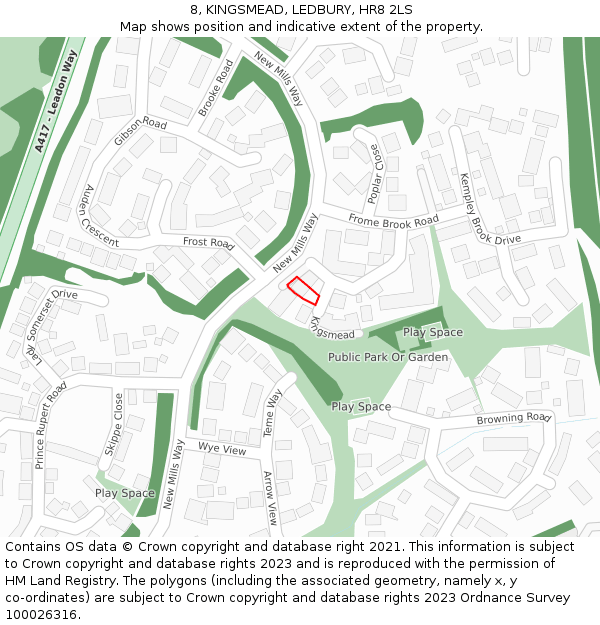 8, KINGSMEAD, LEDBURY, HR8 2LS: Location map and indicative extent of plot