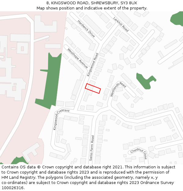 8, KINGSWOOD ROAD, SHREWSBURY, SY3 8UX: Location map and indicative extent of plot