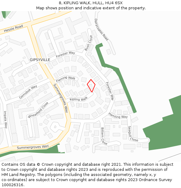 8, KIPLING WALK, HULL, HU4 6SX: Location map and indicative extent of plot
