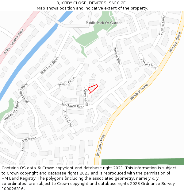 8, KIRBY CLOSE, DEVIZES, SN10 2EL: Location map and indicative extent of plot