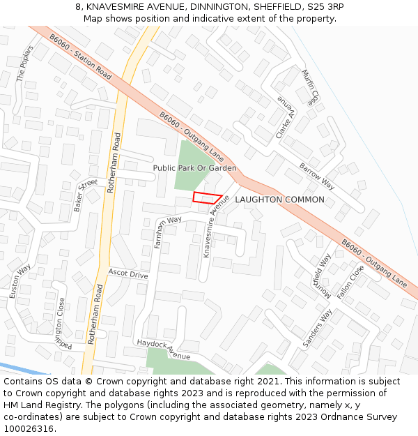 8, KNAVESMIRE AVENUE, DINNINGTON, SHEFFIELD, S25 3RP: Location map and indicative extent of plot