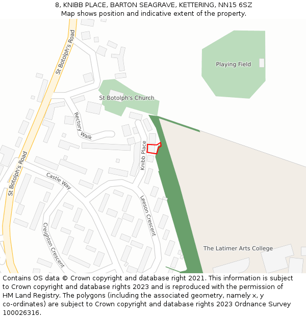 8, KNIBB PLACE, BARTON SEAGRAVE, KETTERING, NN15 6SZ: Location map and indicative extent of plot