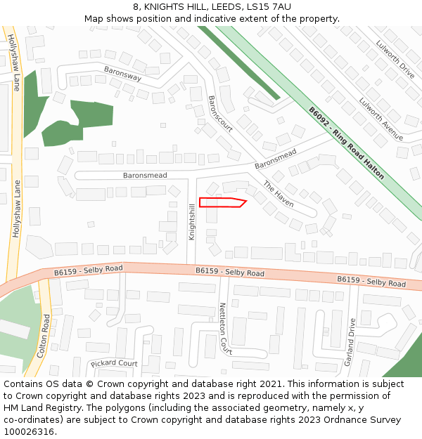 8, KNIGHTS HILL, LEEDS, LS15 7AU: Location map and indicative extent of plot