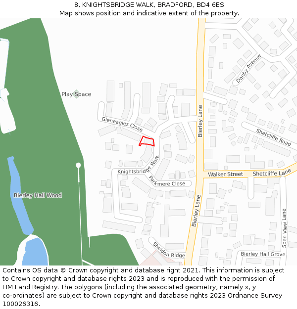 8, KNIGHTSBRIDGE WALK, BRADFORD, BD4 6ES: Location map and indicative extent of plot