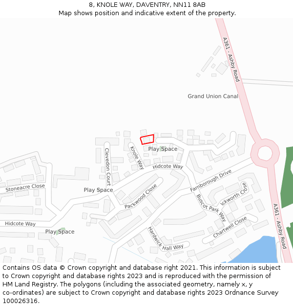8, KNOLE WAY, DAVENTRY, NN11 8AB: Location map and indicative extent of plot