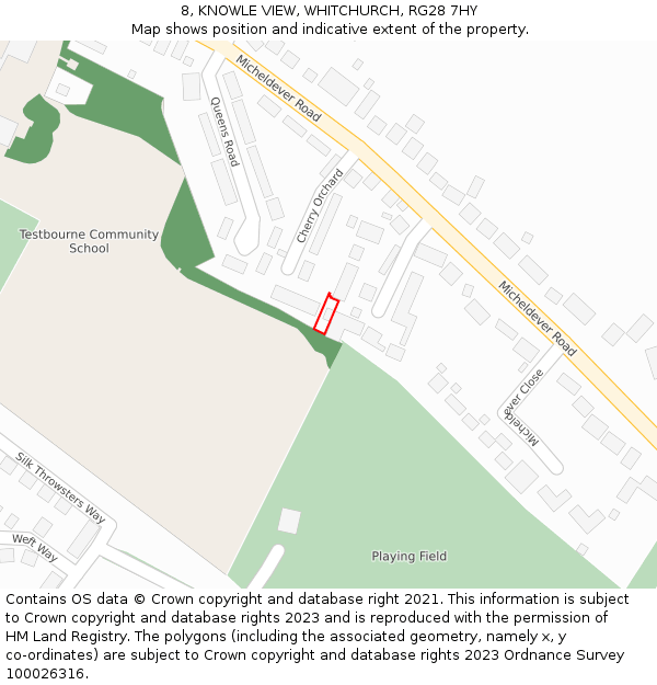 8, KNOWLE VIEW, WHITCHURCH, RG28 7HY: Location map and indicative extent of plot