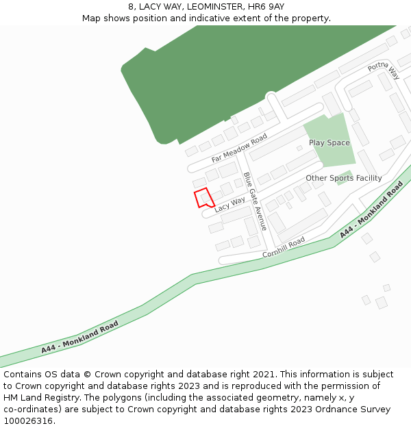 8, LACY WAY, LEOMINSTER, HR6 9AY: Location map and indicative extent of plot