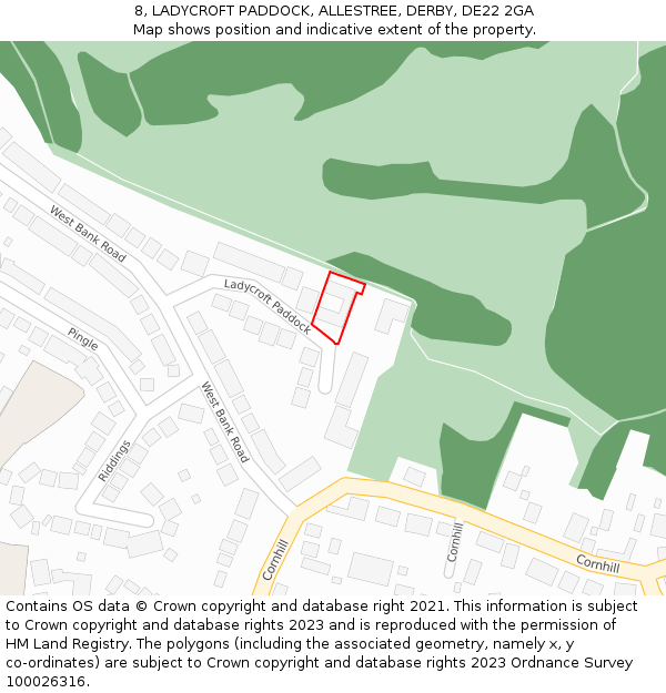 8, LADYCROFT PADDOCK, ALLESTREE, DERBY, DE22 2GA: Location map and indicative extent of plot