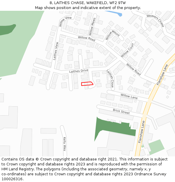 8, LAITHES CHASE, WAKEFIELD, WF2 9TW: Location map and indicative extent of plot
