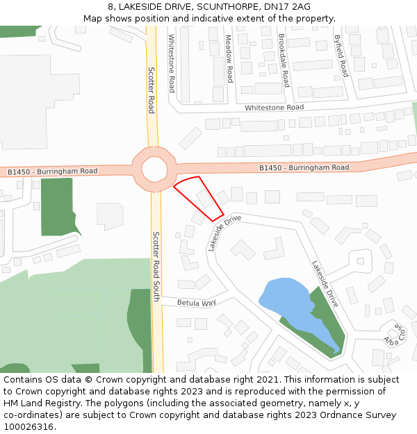 8, LAKESIDE DRIVE, SCUNTHORPE, DN17 2AG: Location map and indicative extent of plot