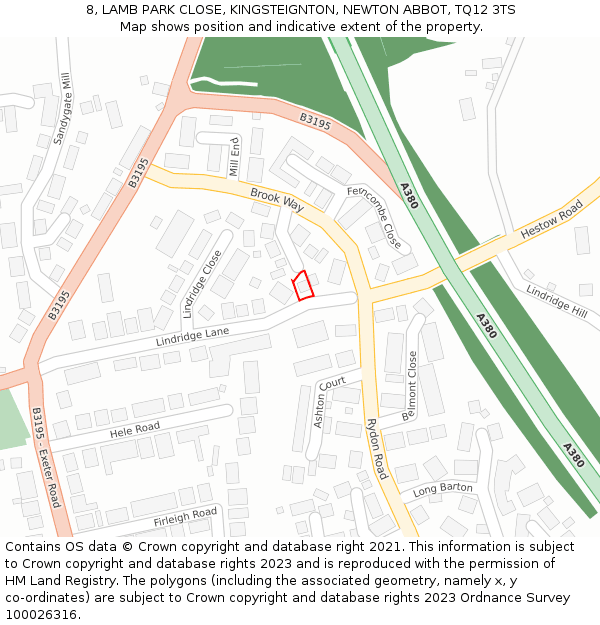 8, LAMB PARK CLOSE, KINGSTEIGNTON, NEWTON ABBOT, TQ12 3TS: Location map and indicative extent of plot