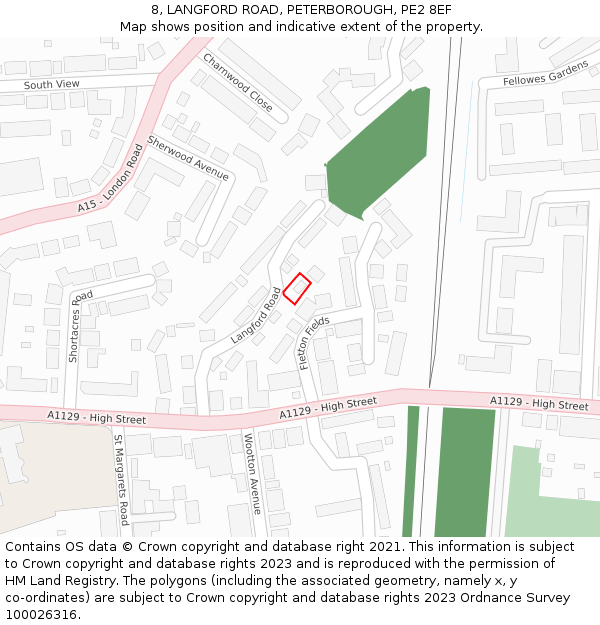 8, LANGFORD ROAD, PETERBOROUGH, PE2 8EF: Location map and indicative extent of plot