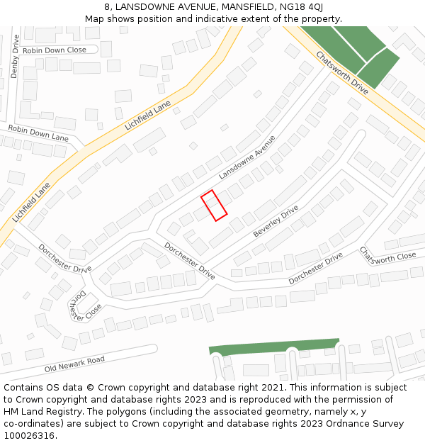 8, LANSDOWNE AVENUE, MANSFIELD, NG18 4QJ: Location map and indicative extent of plot