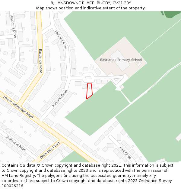 8, LANSDOWNE PLACE, RUGBY, CV21 3RY: Location map and indicative extent of plot