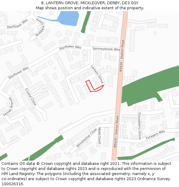 8, LANTERN GROVE, MICKLEOVER, DERBY, DE3 0GY: Location map and indicative extent of plot