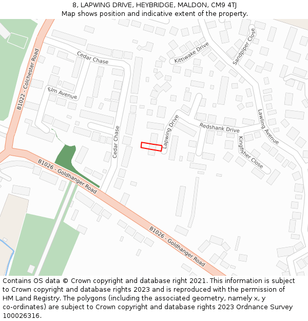 8, LAPWING DRIVE, HEYBRIDGE, MALDON, CM9 4TJ: Location map and indicative extent of plot