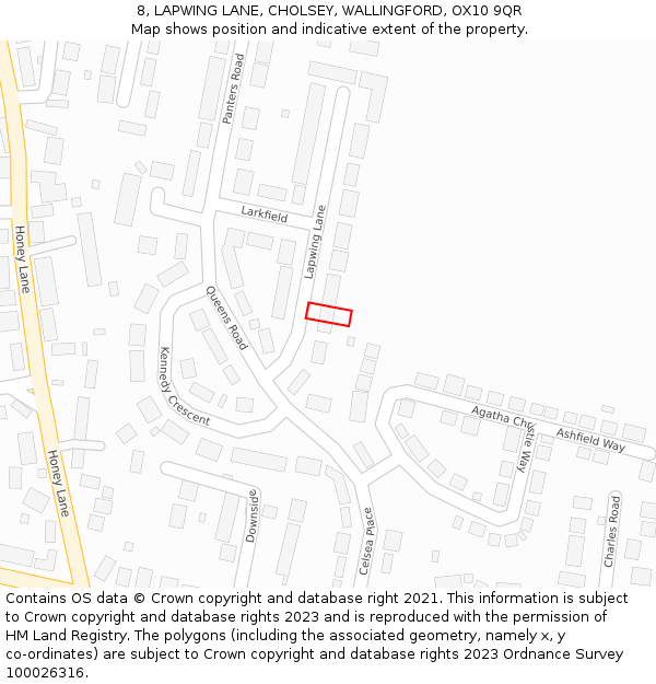 8, LAPWING LANE, CHOLSEY, WALLINGFORD, OX10 9QR: Location map and indicative extent of plot