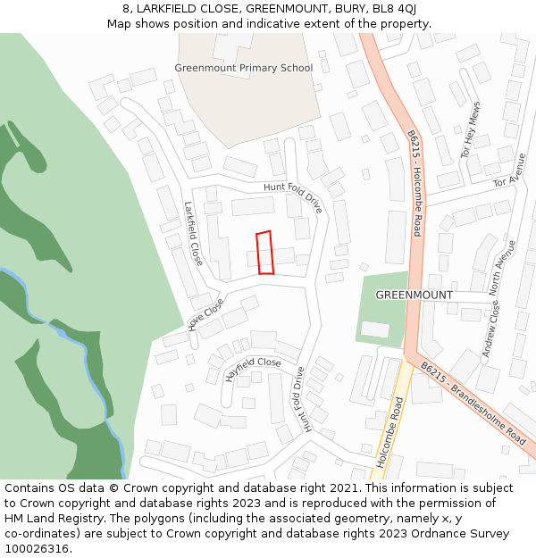 8, LARKFIELD CLOSE, GREENMOUNT, BURY, BL8 4QJ: Location map and indicative extent of plot