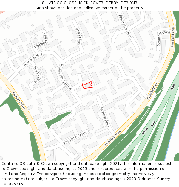 8, LATRIGG CLOSE, MICKLEOVER, DERBY, DE3 9NR: Location map and indicative extent of plot