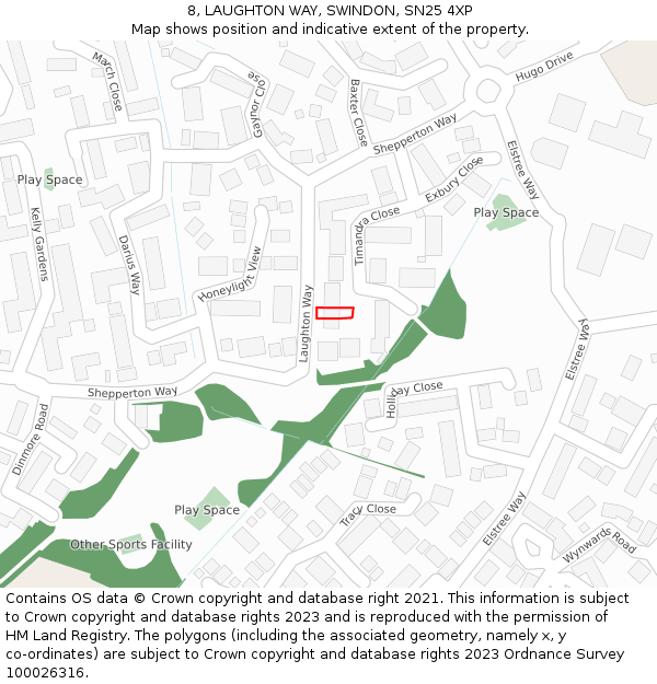 8, LAUGHTON WAY, SWINDON, SN25 4XP: Location map and indicative extent of plot