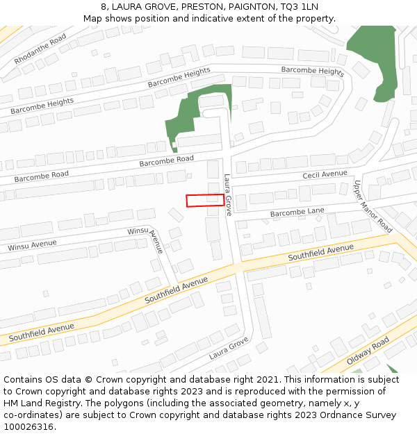 8, LAURA GROVE, PRESTON, PAIGNTON, TQ3 1LN: Location map and indicative extent of plot