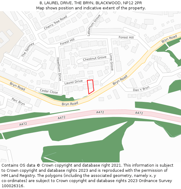8, LAUREL DRIVE, THE BRYN, BLACKWOOD, NP12 2PR: Location map and indicative extent of plot
