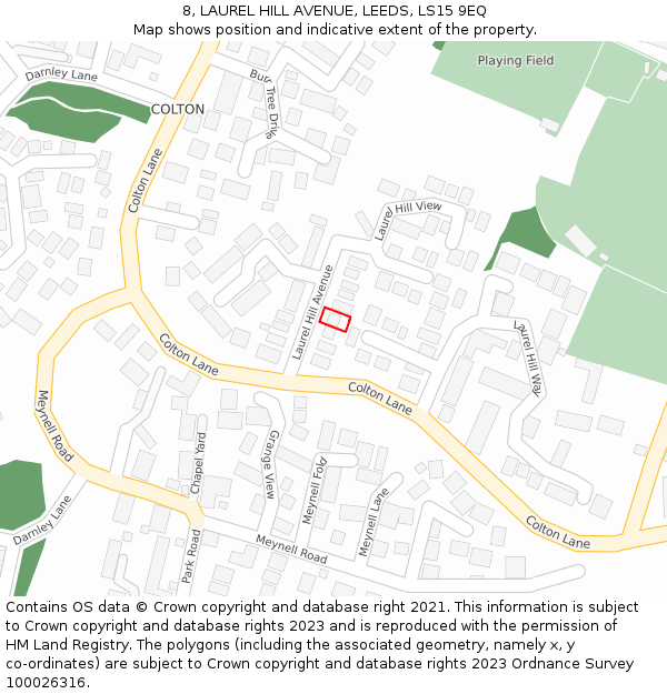 8, LAUREL HILL AVENUE, LEEDS, LS15 9EQ: Location map and indicative extent of plot